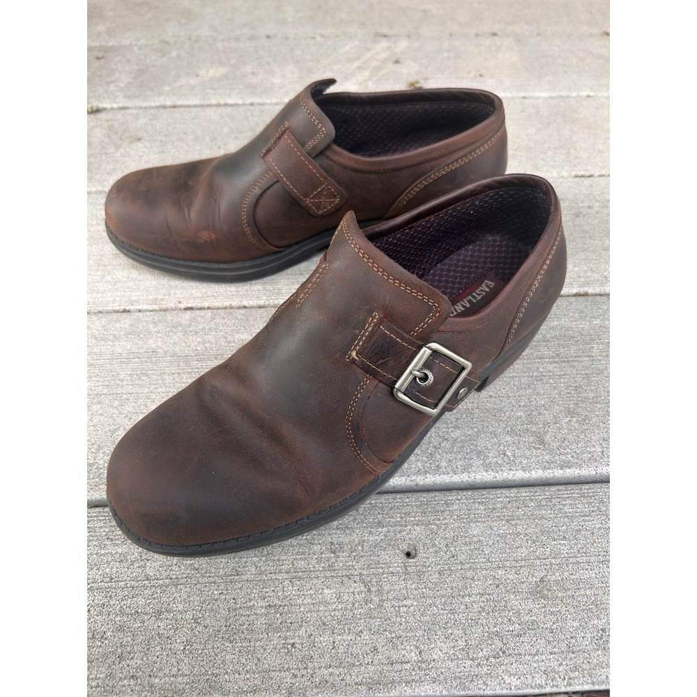 Eastland Women 10M Brown Leather Monk Strap Buckle Loafers Lug Sole 3139-02